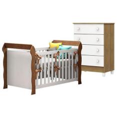 Imagem de Berço Americano Lara com Cômoda Gaveteiro Mel Flat Branco Acetinado Am