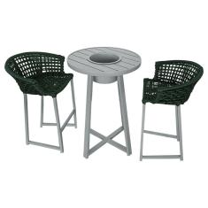 Imagem de Conjunto Bistrô Champanheira Cinza Tampo Ripado e 2 Banquetas Reis Corda Náutica Verde Musgo