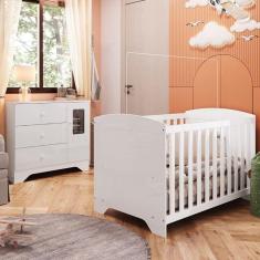 Imagem de Quarto de Bebê Cômoda com Janela Retangulo e Berço Americano 100% MDF Ayla Branco Brilho