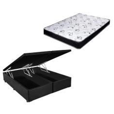 Imagem de Cama Box Baú Casal Bi-Partido Green Preto + Colchão Espuma D33 138x188x8