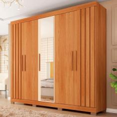 Imagem de Guarda-Roupa Casal Sophia 5 Portas 2 Gavetas com Espelho Freijó/Off White - Caemmun