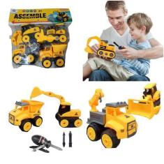 Imagem de Kit 4 Carrinho Didático Brinquedo Caminhão E Trator Infantil - Diy Toy