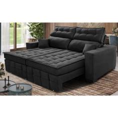 Imagem de Sofá Retrátil e Reclinável 2,00m Molas Ensacadas e Costura Tripla Cama Inbox Japão Velusoft Preto