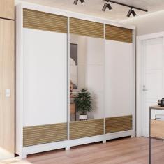 Imagem de Guarda-Roupa Casal 100% MDF Kappesberg c/Pés e 3 Espelhos 3 Portas de Correr 6 Gavetas Branco/Nogueira