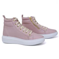 Imagem de Tenis Sapatenis Cano Alto Feminino Ziper Lateral Botinha Casual Confortavel Macia Moderno-Feminino