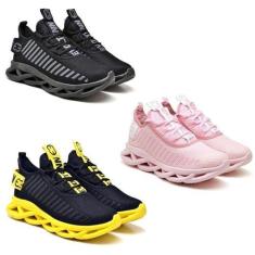 Imagem de Kit 3 Tênis Trança Rosa, Black e Amarelo 43