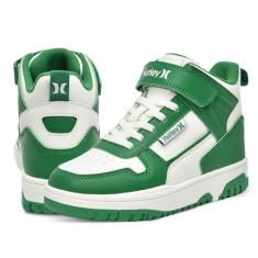 Imagem de Hurley Tênis infantil Carson de cano alto com alça ajustável, tênis de cano alto para crianças, tênis de cano alto acolchoado resistente para meninos e meninas, tênis de basquete moderno para