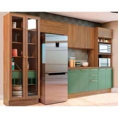 Imagem de Cozinha Modulada Completa Botanic 6 Peças (2Aéreos+1Balcão+2Paneleiros+1Complemento) M665 Nogueira/Verde Oliva - Kappesberg