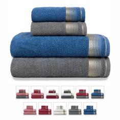 Imagem de Jogo De Toalhas Gigante 4 Peças 380g-m2 100% Algodão Sublime - Azul Egito + Gris