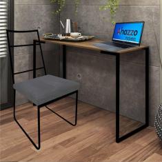Imagem de Kit Escritório Stark Cadeira e Mesa Industrial Ferro Preto Tampo MDF Carvalho Sintético Cinza - Ahz Móveis