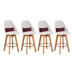 Imagem de Kit 04 Banquetas Linho Bege E Almofada Suede Bordô