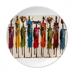Imagem de Prato de sobremesa de porcelana abstrata guerreiro  africano 20,32 cm jantar casa