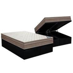 Imagem de Cama Box Baú Queen: Colchão Molas Ortobom Superpocket Light Saúde + Base Crc Suede Black(158X198)