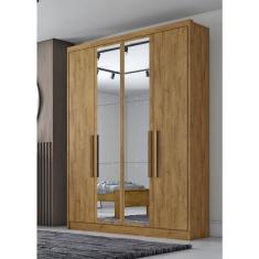 Imagem de Guarda Roupa Solteiro com Espelho 4 Portas 3 Gavetas - Moderni -Cumaru - Móveis Novo Horizonte