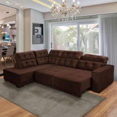 Imagem de Sofá Retrátil De Canto 5 Lugares Chaise 285 Cm Suede Marrom - Sósofá