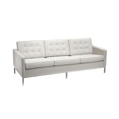 Imagem de Sofá Fixo Florence Knoll 3 Lugares Cromado Em Couro Natural Branco Cor Branco