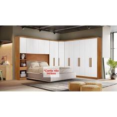 Imagem de Quarto Modulado Rizon 5 Peças (1 Armário Ponte + 1 Closet + 2 Guarda Roupas + 1 Complemento) QC203 Freijo Cumaru c/ Fendi