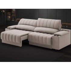 Imagem de Sofá com Porta Copos Carregador USB Ret Rec Murano 2,50m Velosuede Beg