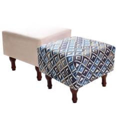 Imagem de Kit com 2 Puff Banqueta 40x40cm Quadrado Decorativo Pés Madeira - BF C