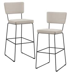 Imagem de Kit 02 Banquetas Alta Base Em Aço Fixa Linho Cru