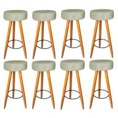 Imagem de Kit 08 Banqueta Alta Flora Pés Palito em Madeira Caramelo para  Bar Bi