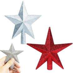 Imagem de Mini enfeite de estrela com glitter – 2 peças de enfeite decorativo pequeno de Natal com estrela de Belém 9 cm