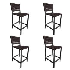 Imagem de Kit 4 Banquetas França em Corda Náutica e Base em Alumínio Preta para Área Gourmet Marrom 