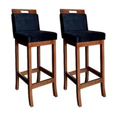 Imagem de Kit 2 Banquetas Estofadas Milão Média 94 Cm Madeira Maciça Suede Preto CCS