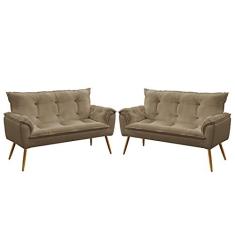 Imagem de Kit 2 Poltronas Namoradeiras Decorativas Estofadas Para Sala De Estar Opala Sued Capuccino Aradecor
