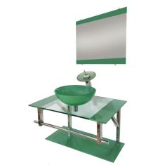 Imagem de Gabinete De Vidro 70Cm Inox Com Cuba Redonda Verde