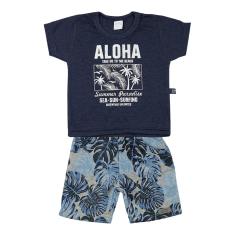 Imagem de Conjunto Bebê Malha Deep Mescla e Moletinho Aloha - Marinho