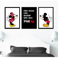 Imagem de Kit 3 Quadros Decorativos c/ Vidro Moldura Para Sala Quarto Casal Mickey E Minnie