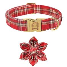 Imagem de Coleira xadrez vermelha e dourada de Natal MR. CHUBBYFACE Coleiras para meninos e meninas com gravata borboleta para cachorros pequenos, médios e grandes