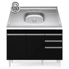 Imagem de Balcão Gabinete Com Pia Inox 120cm Michigan Preto - Lumil - Lumil Móve