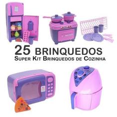 Imagem de Kit Infantil Cozinha Geladeira Fogão Microondas Panela 25P