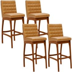 Imagem de Kit 04 Banquetas Altas Para Cozinha Sala de Jantar Fixa Mila L02 Couríssimo Whisky - Lyam Decor