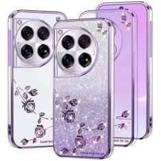 Imagem de Kainevy Capa de celular para Oneplus 12 capa protetora de silicone transparente com glitter rosa à prova de choque Oneplus 12 capa estética fina fofa com padrão de flor gradiente design brilhante