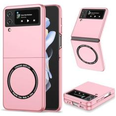 Imagem de Capa magnética de carregamento sem fio para Galaxy Z Flip 3 4 5 Capa anti impressão digital à prova de choque, carga sem fio rosa, para Galaxy Z Flip 3