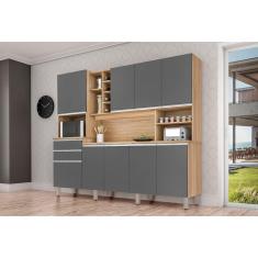 Imagem de Cozinha Compacta com Armários, Balcões, Nichos e Adega Barcelona Nature Cinza