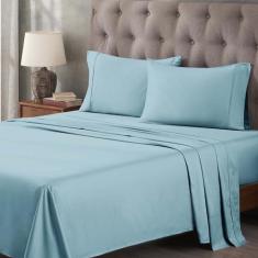 Imagem de Superior Jogo de lençol de algodão egípcio de 400 fios, lençóis de quarto, itens essenciais para casa, roupa de cama, básico de dormitório, 1 lençol com elástico alto, 1 lençol de cima, 1 fronha,
