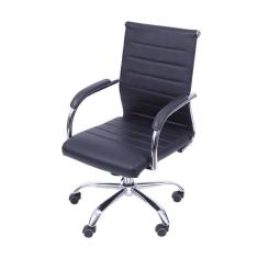 Imagem de Cadeira Boxbit Florença Baixa Rodízio Preta em P.U. Base Cromada Base Rodízio