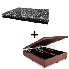 Imagem de Cama Box Baú Queen 158 Tecido Sintético Marrom Com Colchão Hamburgo Bello Box - 100% Espuma - D28 Preto 55x158x198