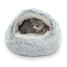 Imagem de CATISM Cama para gatos, camas com capuz de pelúcia para gatos em ambientes internos, caverna para cama de gato calmante e autoaquecida, aconchegante para gatos internos ou cama de cachorro pequeno,