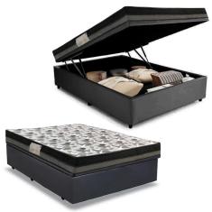 Imagem de Cama Box Baú Casal Sintético + Colchão Ortobom Iso Dupla Face 60X138X188 Cinza