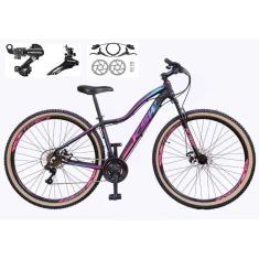 Imagem de Bicicleta Feminina aro 29 Ksw Mwza 24v Câmbios Shimano Freios Hidráulicos Garfo com Suspensão Pneu Faixa Bege - Preto/Pink/Azul