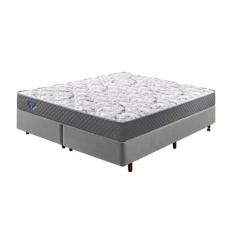 Imagem de Cama Box Queen Linho Cinza + Colchão Adapto Ecoflex Mola Ensacada 158x
