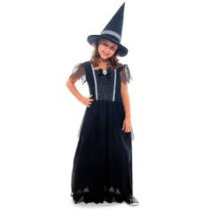 Imagem de Fantasia Bruxa Vestido Preto de Luxo Infantil de Halloween - Sulameric