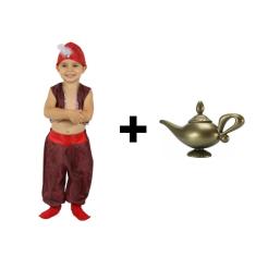 Imagem de Fantasia Aladdin Infantil Masculino Completa com Lâmpada Mágica do Gênio Príncipe Carnaval Festa Árabe Sheik