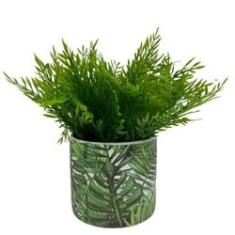 Imagem de Vaso Decorativo Estampa Folhagem Com Planta Artificial