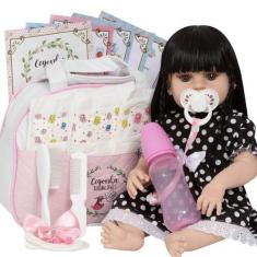 Imagem de Boneca Reborn Morena Silicone Enxoval Completo 20 Acessórios - Cegonha